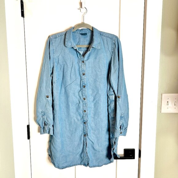 J. Jill Denim 100% Tencel Lyocell Chambray Button Up Long-Lined Tunic Top Size M - Picture 1 of 4